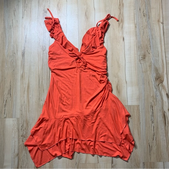 Wild Fable Light Orange  Sleeveless Handkerchief Hem Fit & Flare Dress medium - Picture 3 of 5